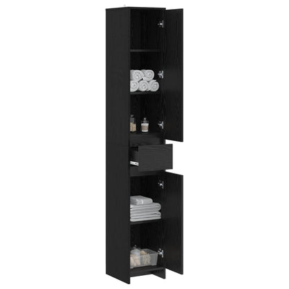 Badkamerkast Zwart eiken 30 x 33 x 190 cm Bewerkt hout