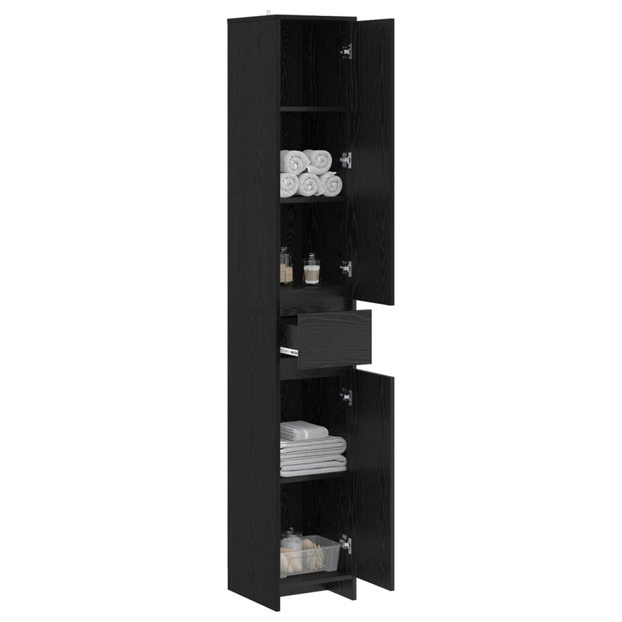 Badkamerkast Zwart eiken 30 x 33 x 190 cm Bewerkt hout