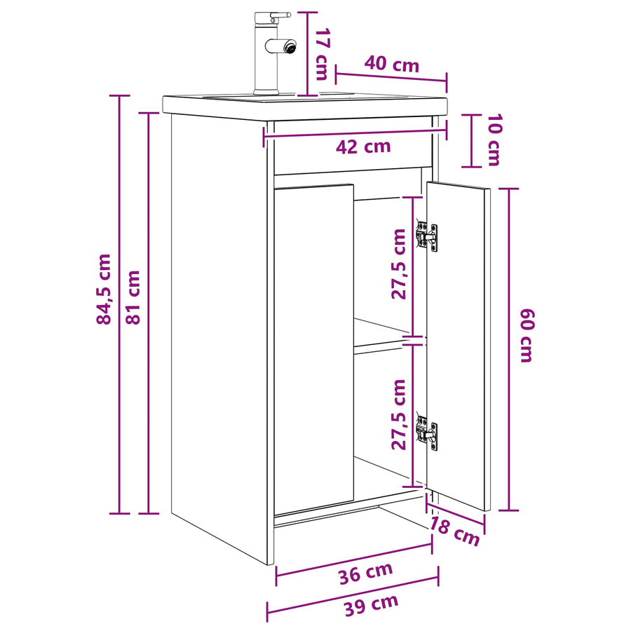Badkamermeubel met Wasbak Sonoma Eiken 42 x 40 x 84,5 cm