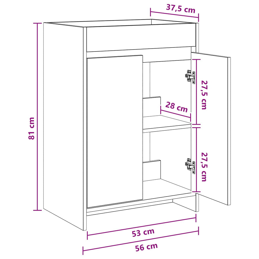 Badkamer Onder Wasbak Kast Wit 56 x 37,5 x 81 cm Bewerkt hout