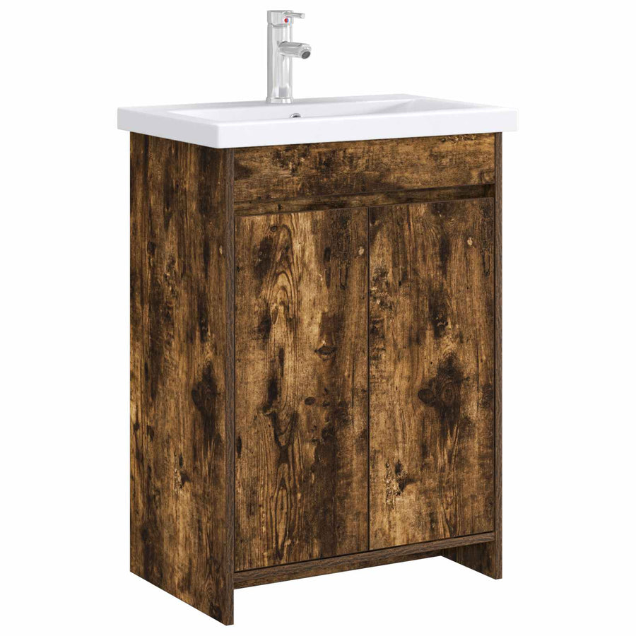 Badkamer Onder Wasbak Kast Gerookt eiken 56 x 37,5 x 81 cm