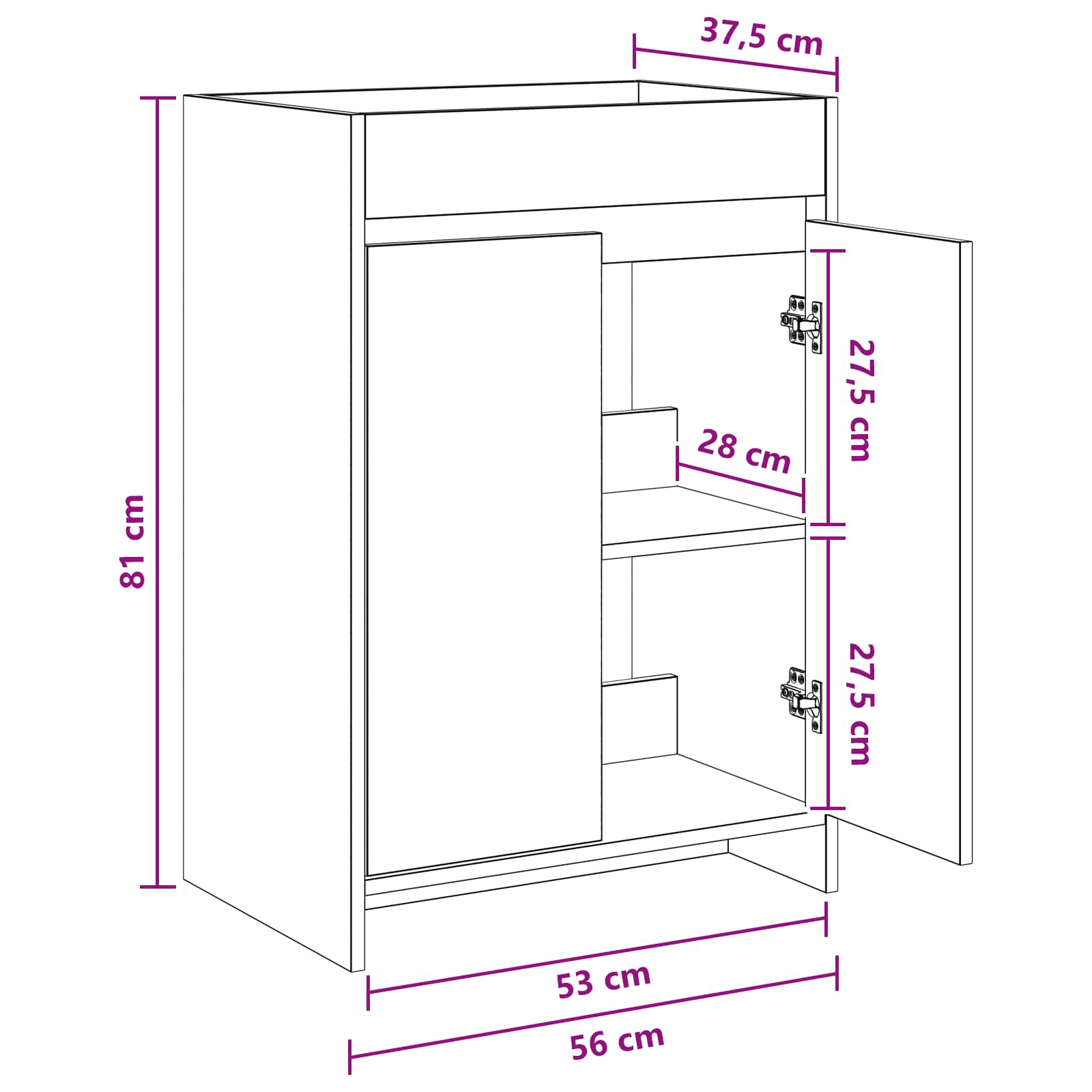 Badkamer Onder Wasbak Kast Artisanaal eiken 56 x 37,5 x 81 cm