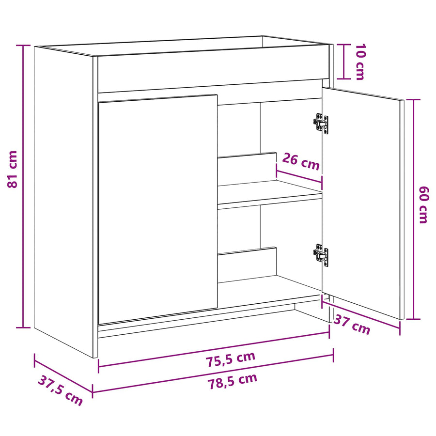 Badkamer Onder Wasbak Kast Zwart eiken 78,5 x 37,5 x 81 cm