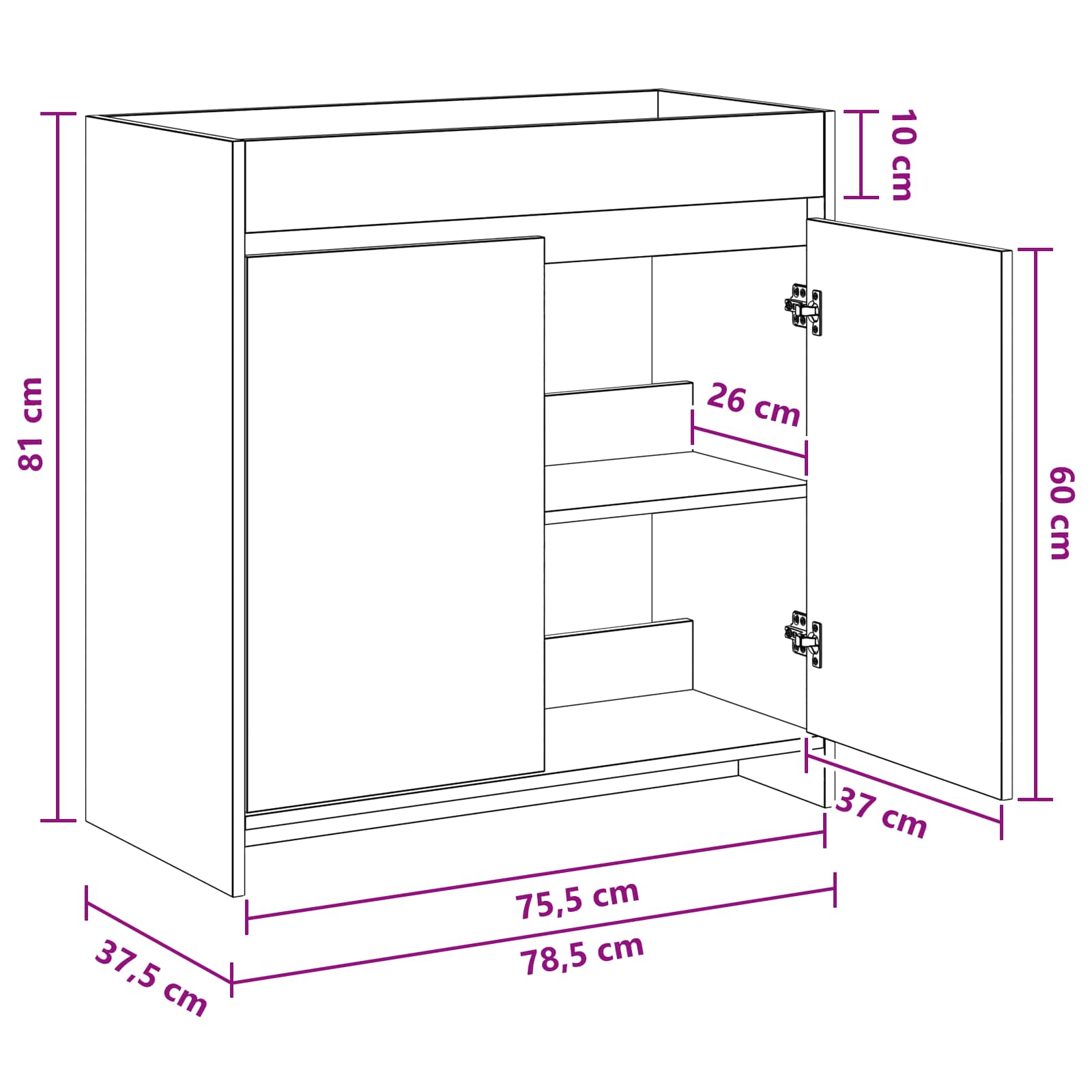 Badkamer Onder Wasbak Kast Gerookt eiken 78,5 x 37,5 x 81 cm