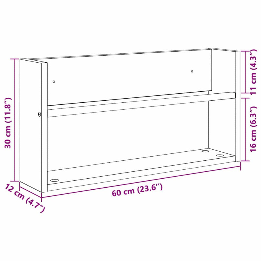 Tijdschrift Rek Bewerkt Hout 1 60 x 12 x 30 cm Zwart eiken