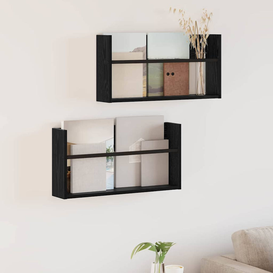 Tijdschrift Rek 2 Pcs Bewerkt Hout 60 x 12 x 30 cm Zwart eiken