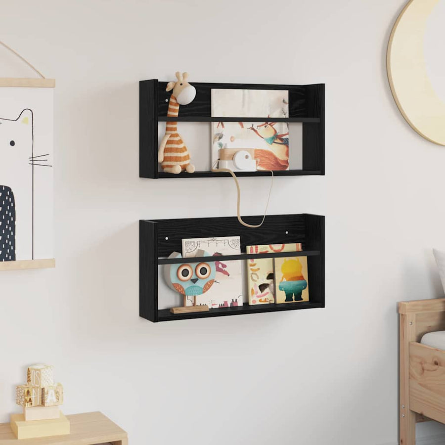 Tijdschrift Rek 2 Pcs Bewerkt Hout 60 x 12 x 30 cm Zwart eiken