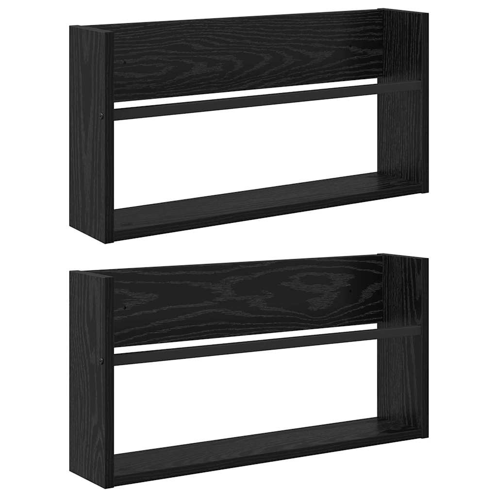 Tijdschrift Rek 2 Pcs Bewerkt Hout 60 x 12 x 30 cm Zwart eiken