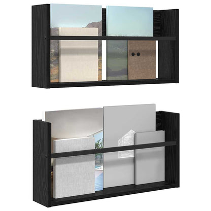Tijdschrift Rek 2 Pcs Bewerkt Hout 60 x 12 x 30 cm Zwart eiken