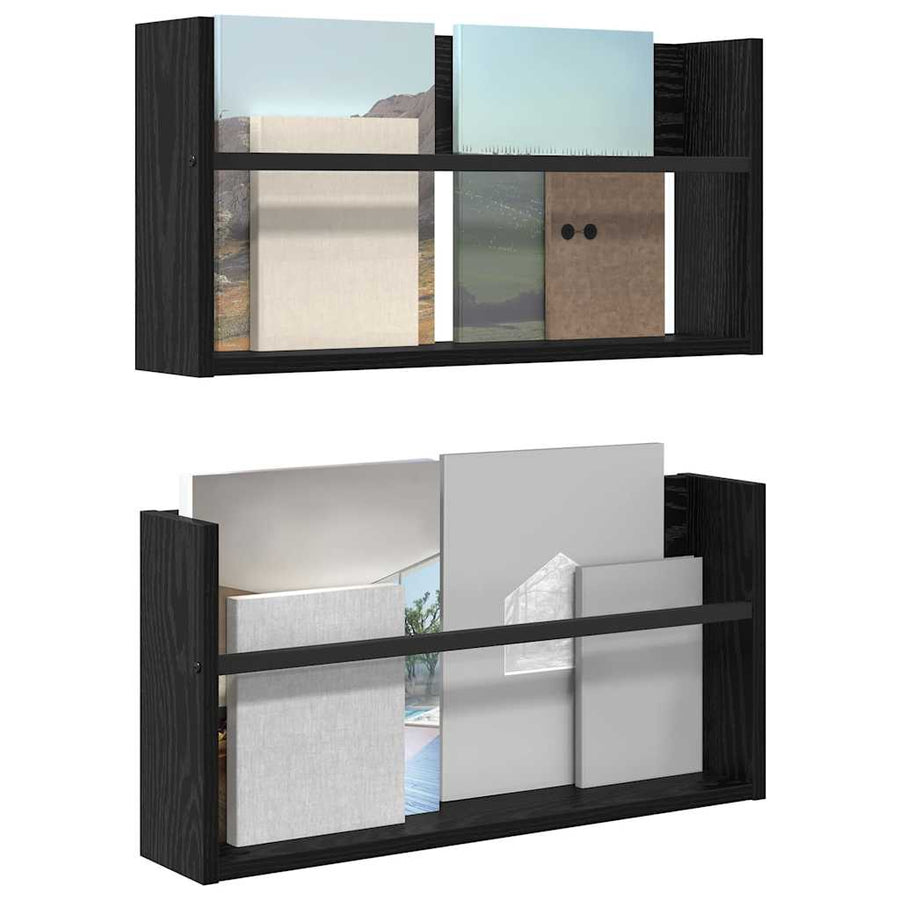 Tijdschrift Rek 2 Pcs Bewerkt Hout 60 x 12 x 30 cm Zwart eiken