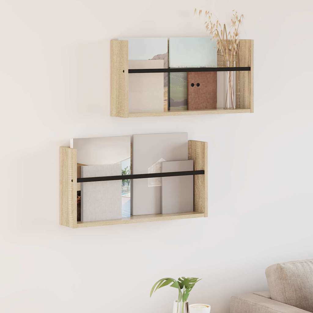 Tijdschrift Rek 2 pcs Sonoma Eiken 60 x 12 x 30 cm Bewerkt hout