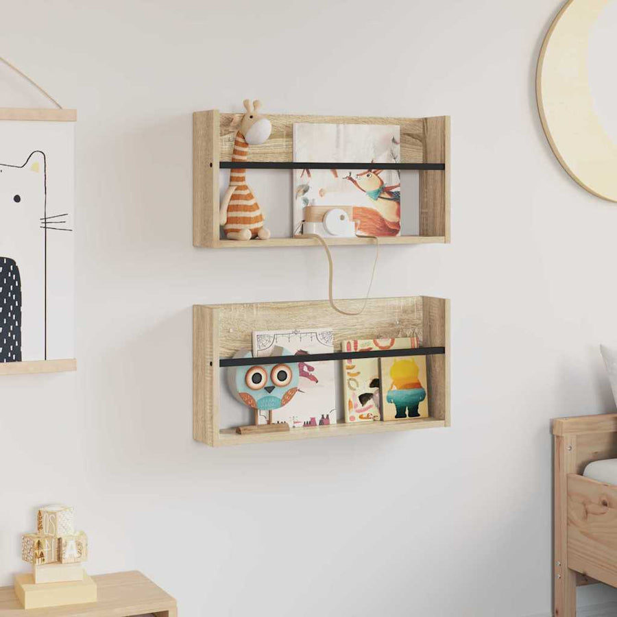 Tijdschrift Rek 2 pcs Sonoma Eiken 60 x 12 x 30 cm Bewerkt hout