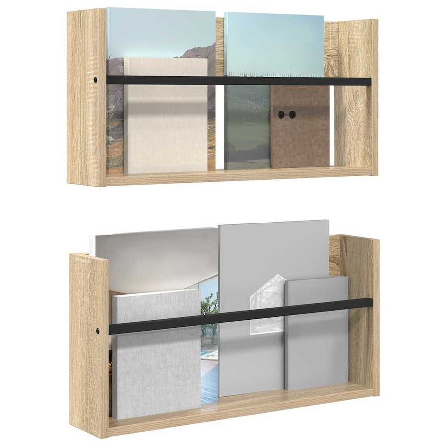 Tijdschrift Rek 2 pcs Sonoma Eiken 60 x 12 x 30 cm Bewerkt hout