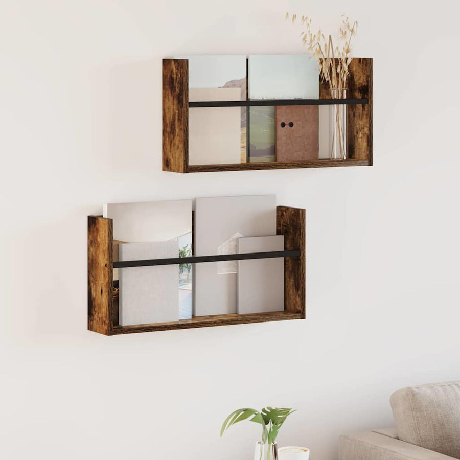 Tijdschrift Rek Met Plank 2 Pcs 60 x 12 x 30 cm Gerookt eiken
