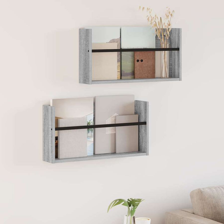 Tijdschrift Rek 2 Pcs Bewerkt Hout 60 x 12 x 30 cm Grijs sonoma