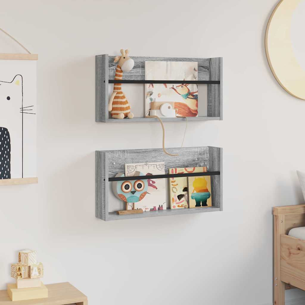 Tijdschrift Rek 2 Pcs Bewerkt Hout 60 x 12 x 30 cm Grijs sonoma