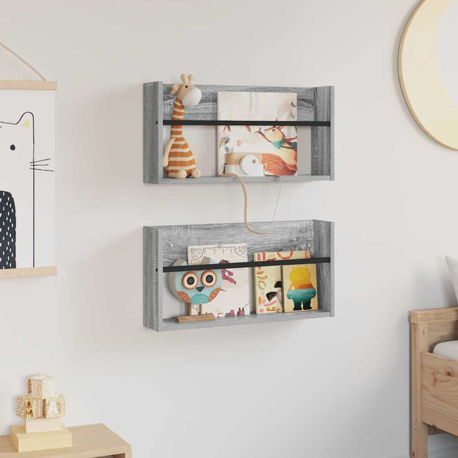 Tijdschrift Rek 2 Pcs Bewerkt Hout 60 x 12 x 30 cm Grijs sonoma
