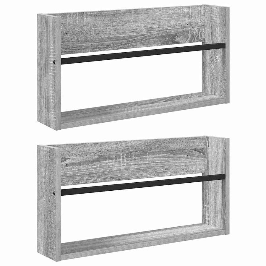 Tijdschrift Rek 2 Pcs Bewerkt Hout 60 x 12 x 30 cm Grijs sonoma