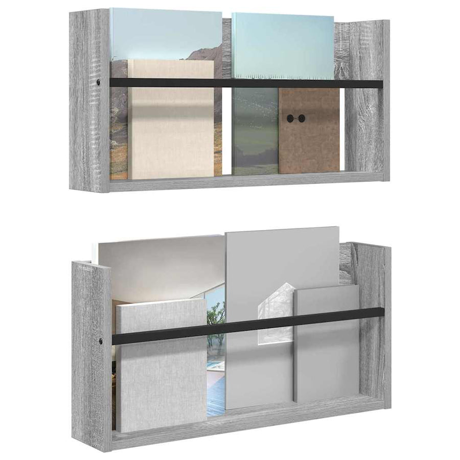 Tijdschrift Rek 2 Pcs Bewerkt Hout 60 x 12 x 30 cm Grijs sonoma