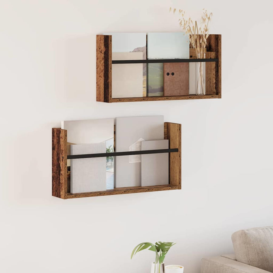 Tijdschrift Rek 2 Pcs Oudhout Bewerkt Hout 60 x 12 x 30 cm Oud hout