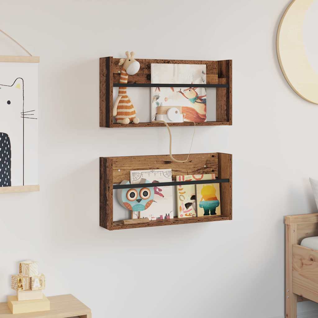 Tijdschrift Rek 2 Pcs Oudhout Bewerkt Hout 60 x 12 x 30 cm Oud hout