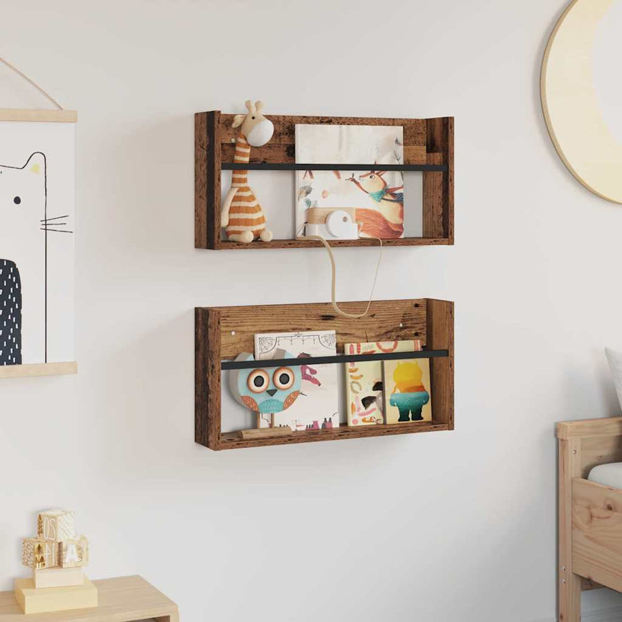 Tijdschrift Rek 2 Pcs Oudhout Bewerkt Hout 60 x 12 x 30 cm Oud hout