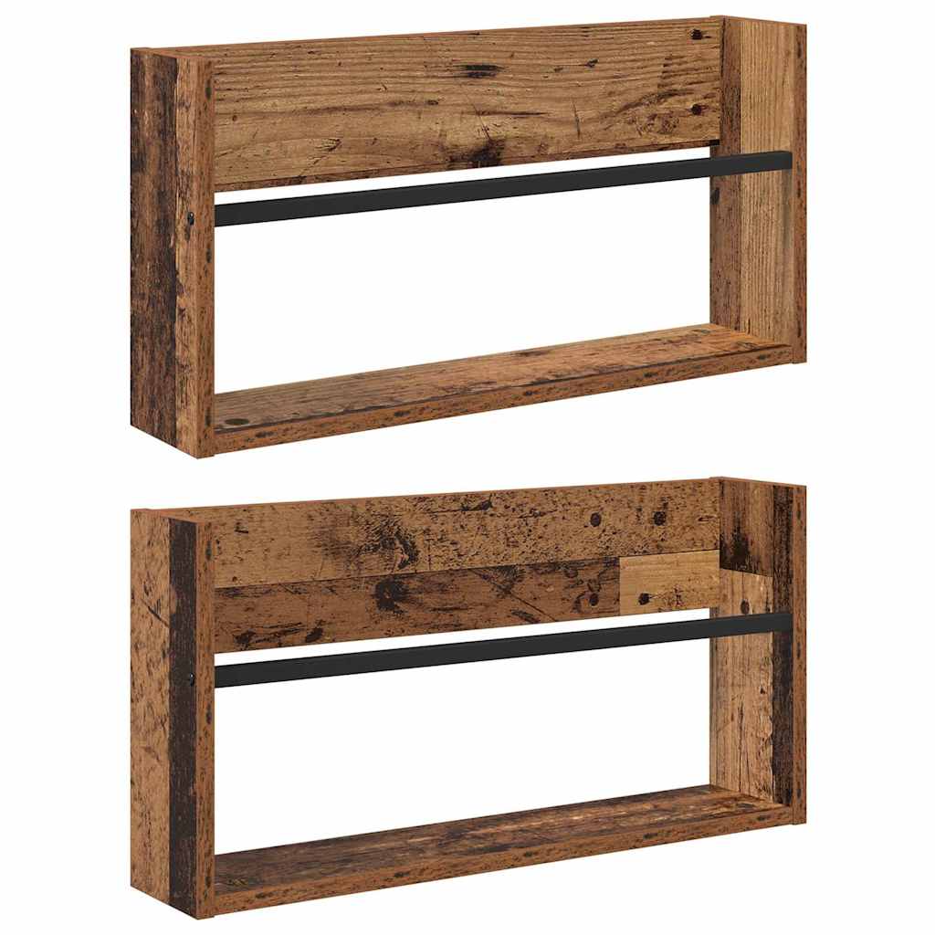 Tijdschrift Rek 2 Pcs Oudhout Bewerkt Hout 60 x 12 x 30 cm Oud hout