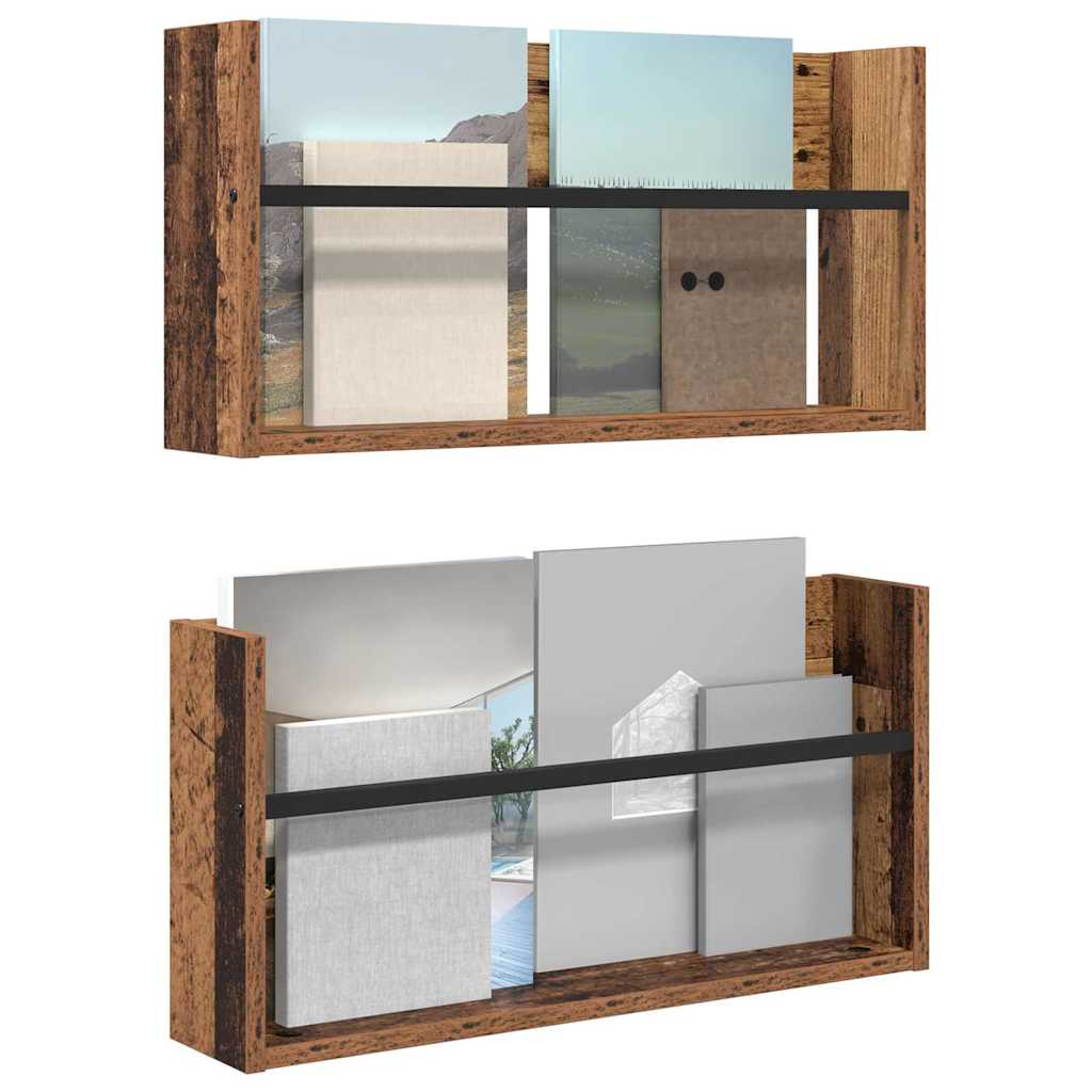 Tijdschrift Rek 2 Pcs Oudhout Bewerkt Hout 60 x 12 x 30 cm Oud hout