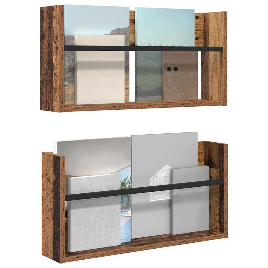 Tijdschrift Rek 2 Pcs Oudhout Bewerkt Hout 60 x 12 x 30 cm Oud hout