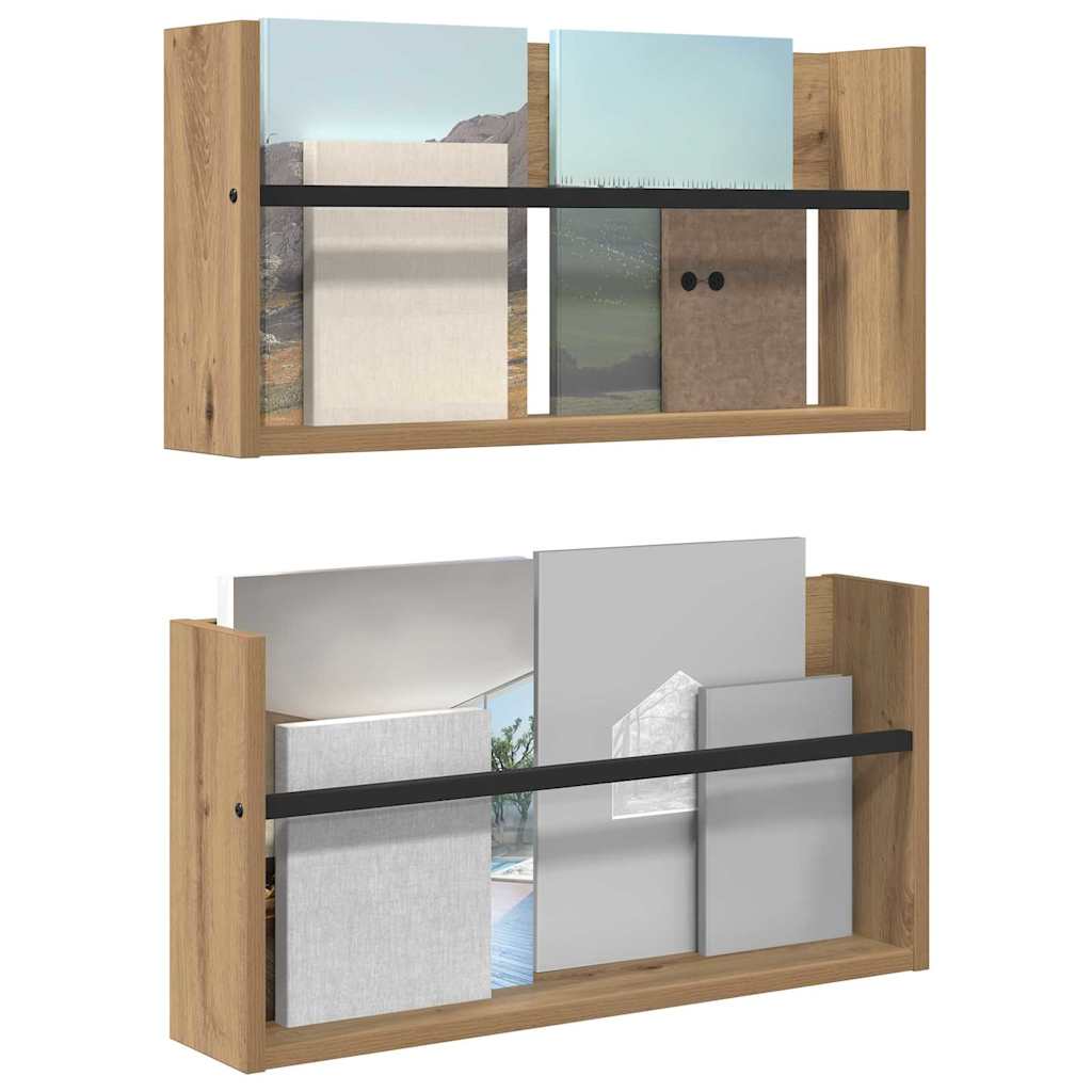 Tijdschrift Rek Met Plank 2 Pcs Artisan Eiken 60 x 12 x 30 cm artisanaal eikenkleurig