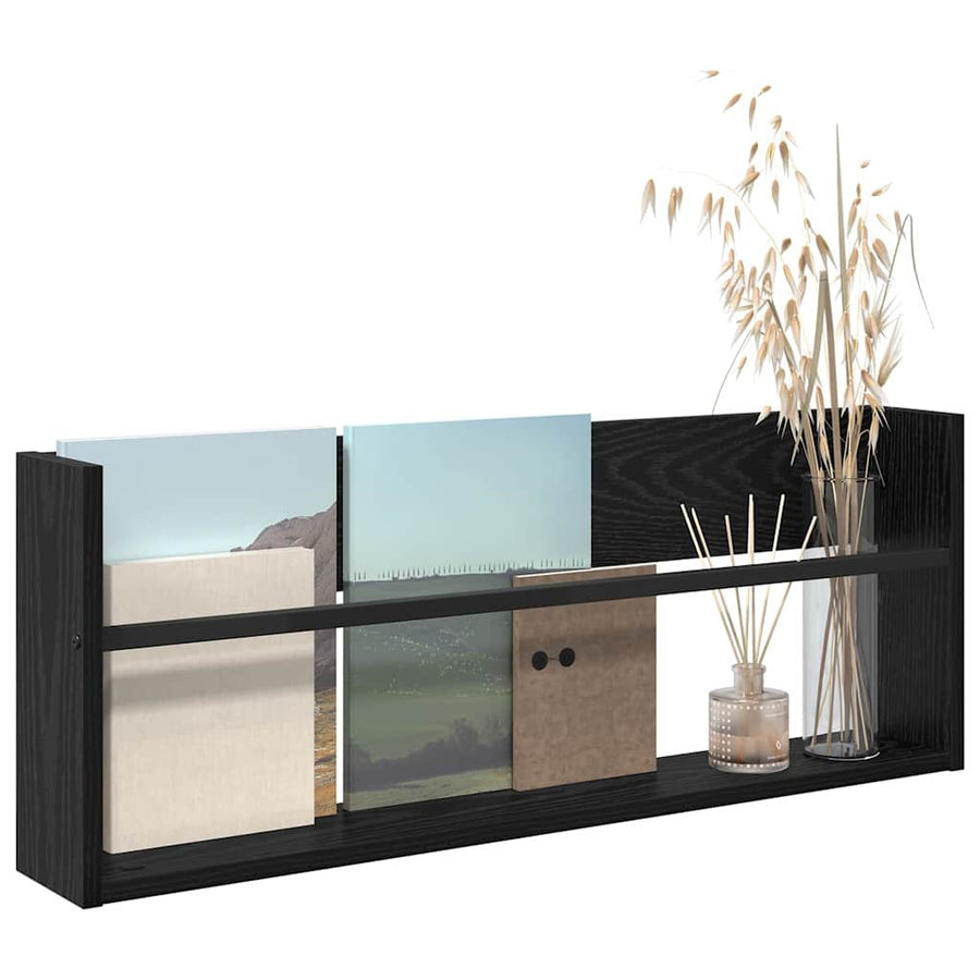 Tijdschrift Rek Bewerkt Hout 1 80 x 12 x 30 cm Zwart eiken
