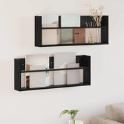 Tijdschriftenrek 80x12x30 cm zwart eiken (2 stuks)