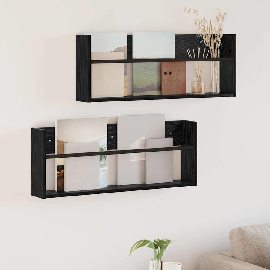 Tijdschrift Rek 2 Pcs Bewerkt Hout 80 x 12 x 30 cm Zwart eiken