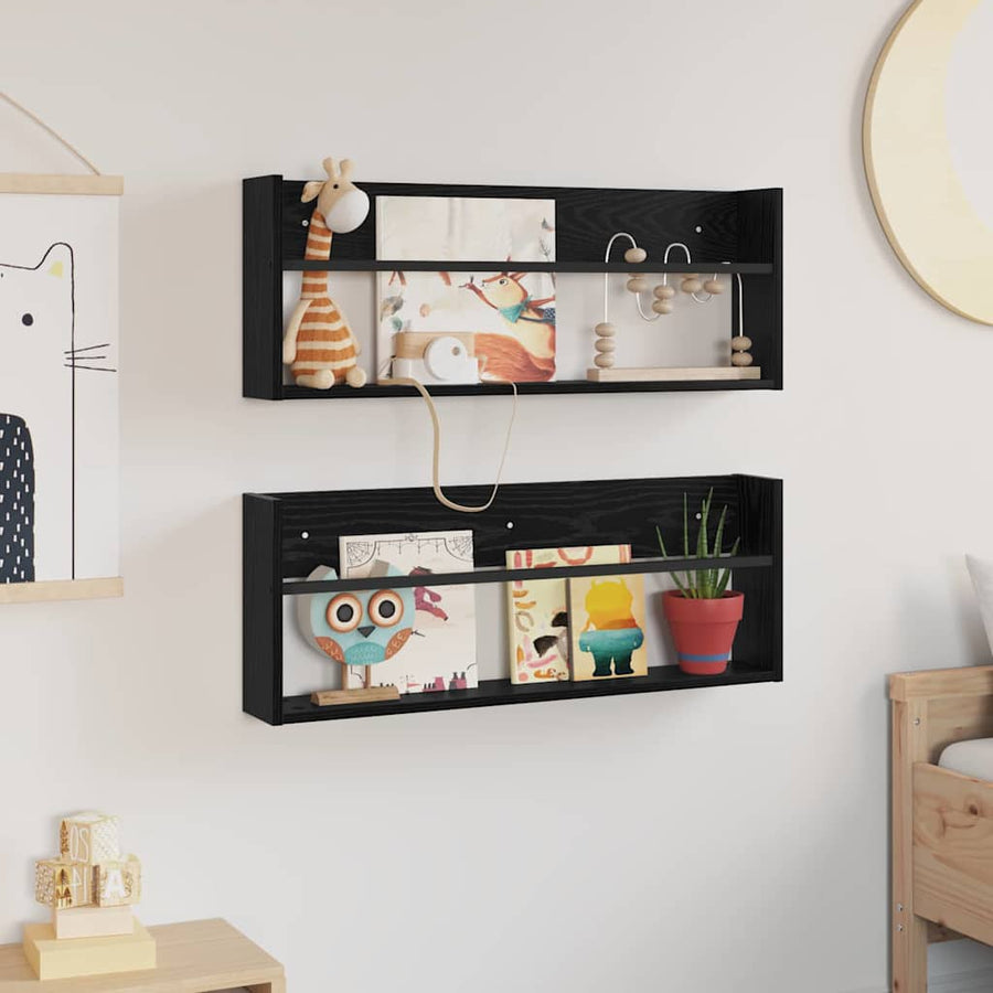 Tijdschrift Rek 2 Pcs Bewerkt Hout 80 x 12 x 30 cm Zwart eiken