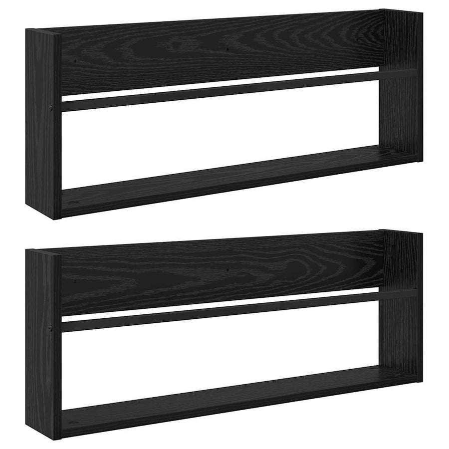 Tijdschrift Rek 2 Pcs Bewerkt Hout 80 x 12 x 30 cm Zwart eiken