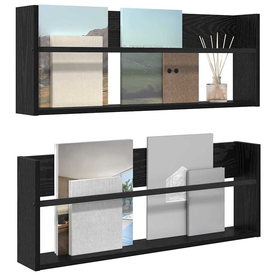 Tijdschrift Rek 2 Pcs Bewerkt Hout 80 x 12 x 30 cm Zwart eiken