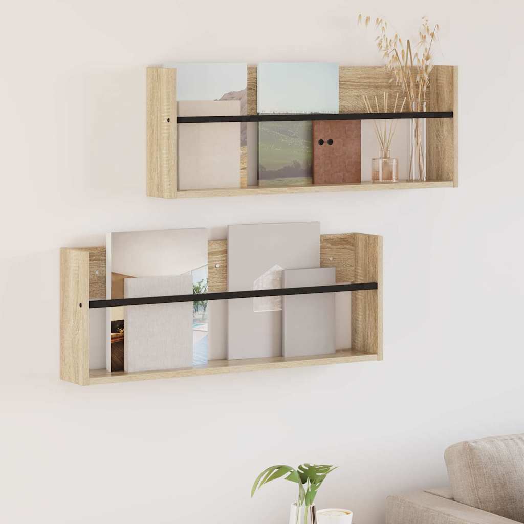 Tijdschrift Rek 2 Pcs Bewerkt Hout 80 x 12 x 30 cm Sonoma eiken