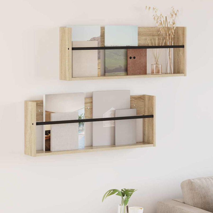 Tijdschrift Rek 2 Pcs Bewerkt Hout 80 x 12 x 30 cm Sonoma eiken