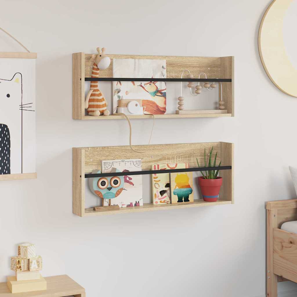 Tijdschrift Rek 2 Pcs Bewerkt Hout 80 x 12 x 30 cm Sonoma eiken