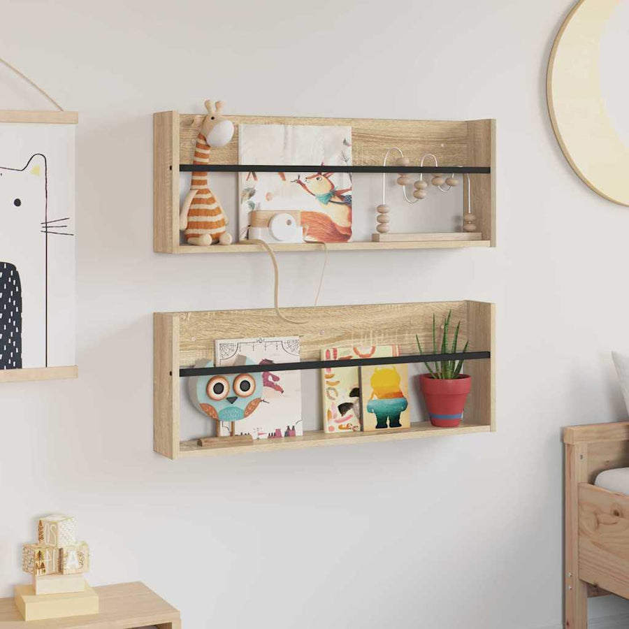 Tijdschrift Rek 2 Pcs Bewerkt Hout 80 x 12 x 30 cm Sonoma eiken