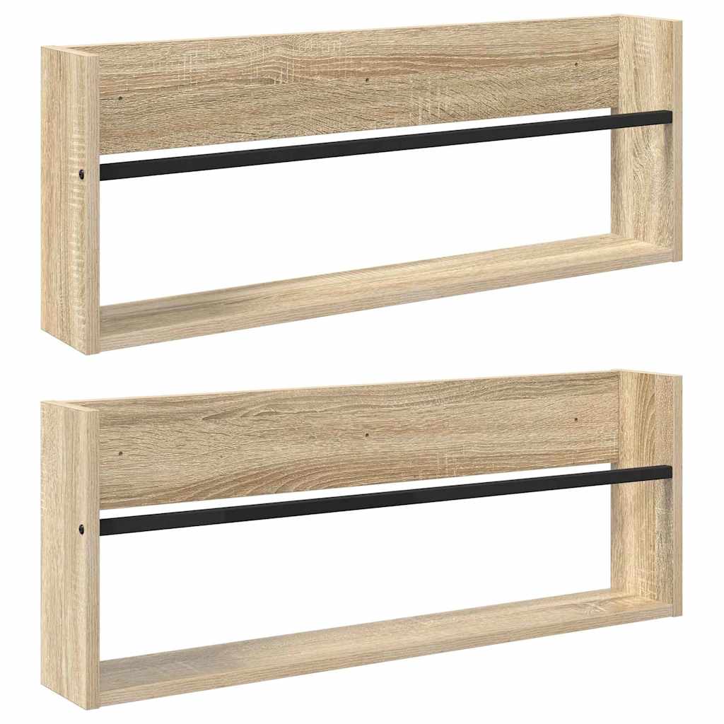 Tijdschrift Rek 2 Pcs Bewerkt Hout 80 x 12 x 30 cm Sonoma eiken