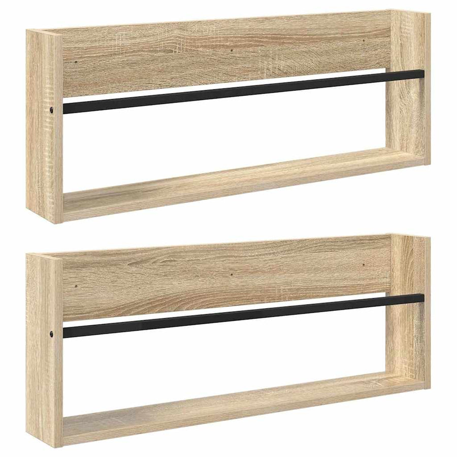 Tijdschrift Rek 2 Pcs Bewerkt Hout 80 x 12 x 30 cm Sonoma eiken