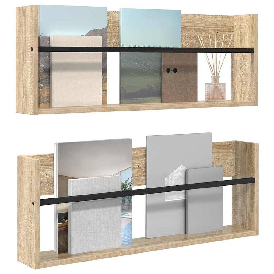 Tijdschrift Rek 2 Pcs Bewerkt Hout 80 x 12 x 30 cm Sonoma eiken