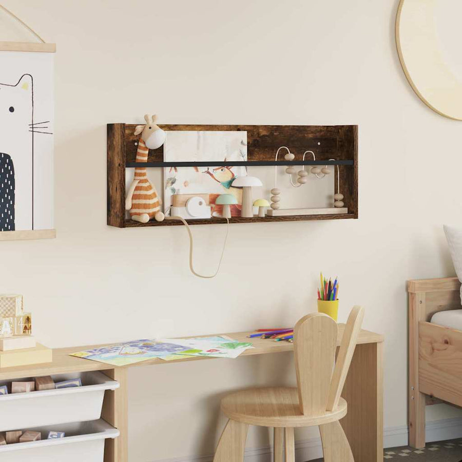 Tijdschrift Rek Bewerkt Hout 1 80 x 12 x 30 cm Gerookt eiken
