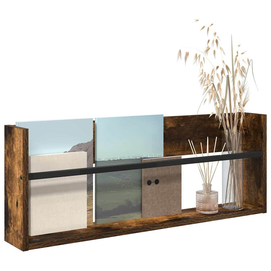 Tijdschrift Rek Bewerkt Hout 1 80 x 12 x 30 cm Gerookt eiken