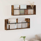 Magazine Rack with Shelf 2 pcs Smoked oak 80 x 12 x 30 cm