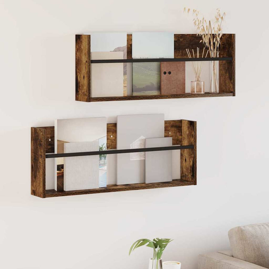 Tijdschrift Rek Met Plank 2 Pcs 80 x 12 x 30 cm Gerookt eiken