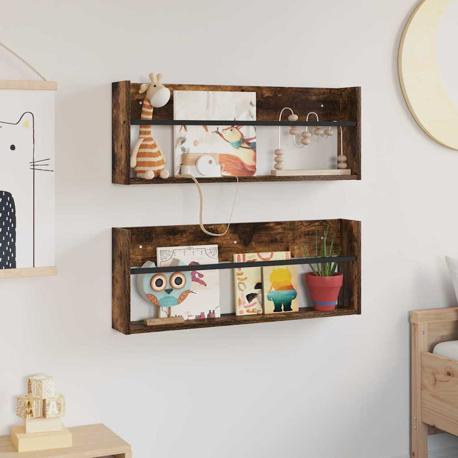 Tijdschrift Rek Met Plank 2 Pcs 80 x 12 x 30 cm Gerookt eiken