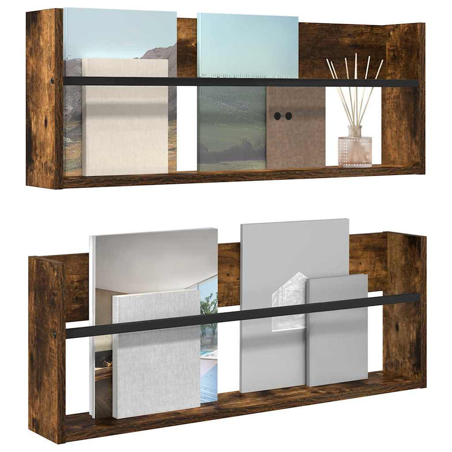 Tijdschrift Rek Met Plank 2 Pcs 80 x 12 x 30 cm Gerookt eiken