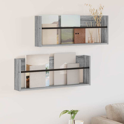 Tijdschrift Rek 2 Pcs Bewerkt Hout 80 x 12 x 30 cm Grijs sonoma